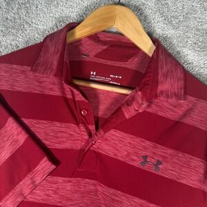 Under Armour Men's M Red‎ Striped HeatGear Loose Fit Short Sleeve Polo Shirt
